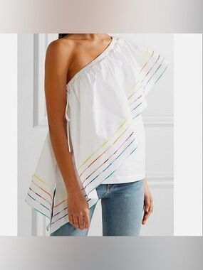 Rosie Assoulin White Elastic Off-Shoulder Top